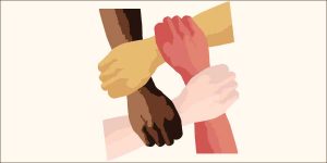 Anti Racism four hands clasped