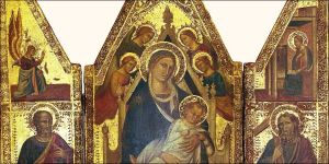 Triptych Mary, Jesus, angels, saints