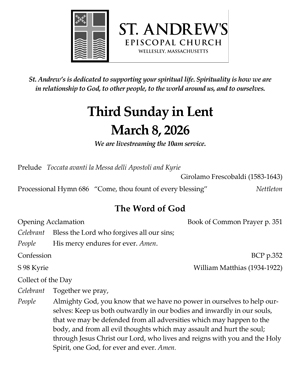 Third Sunday in Lent Service Bulletin